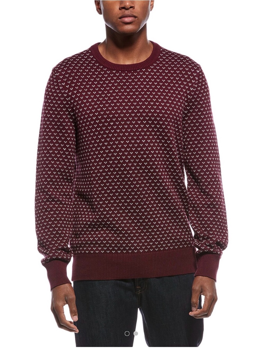 Brooks Brothers Maroon and White Patterned Crewneck Sweater